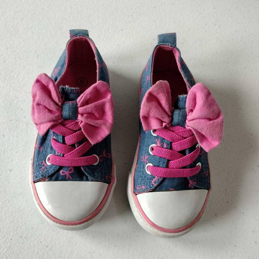 Koala Kids Adorable Toddler Girls 6 Pink Denim Blue Bow Slip On Sneakers